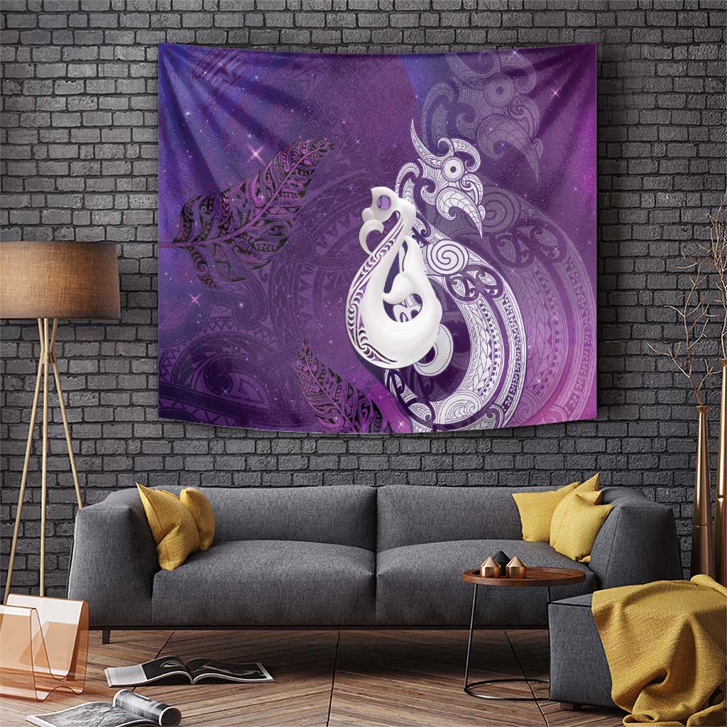 New Zealand Matariki Tapestry Maori Manaia Galaxy Silver Fern Purple Color