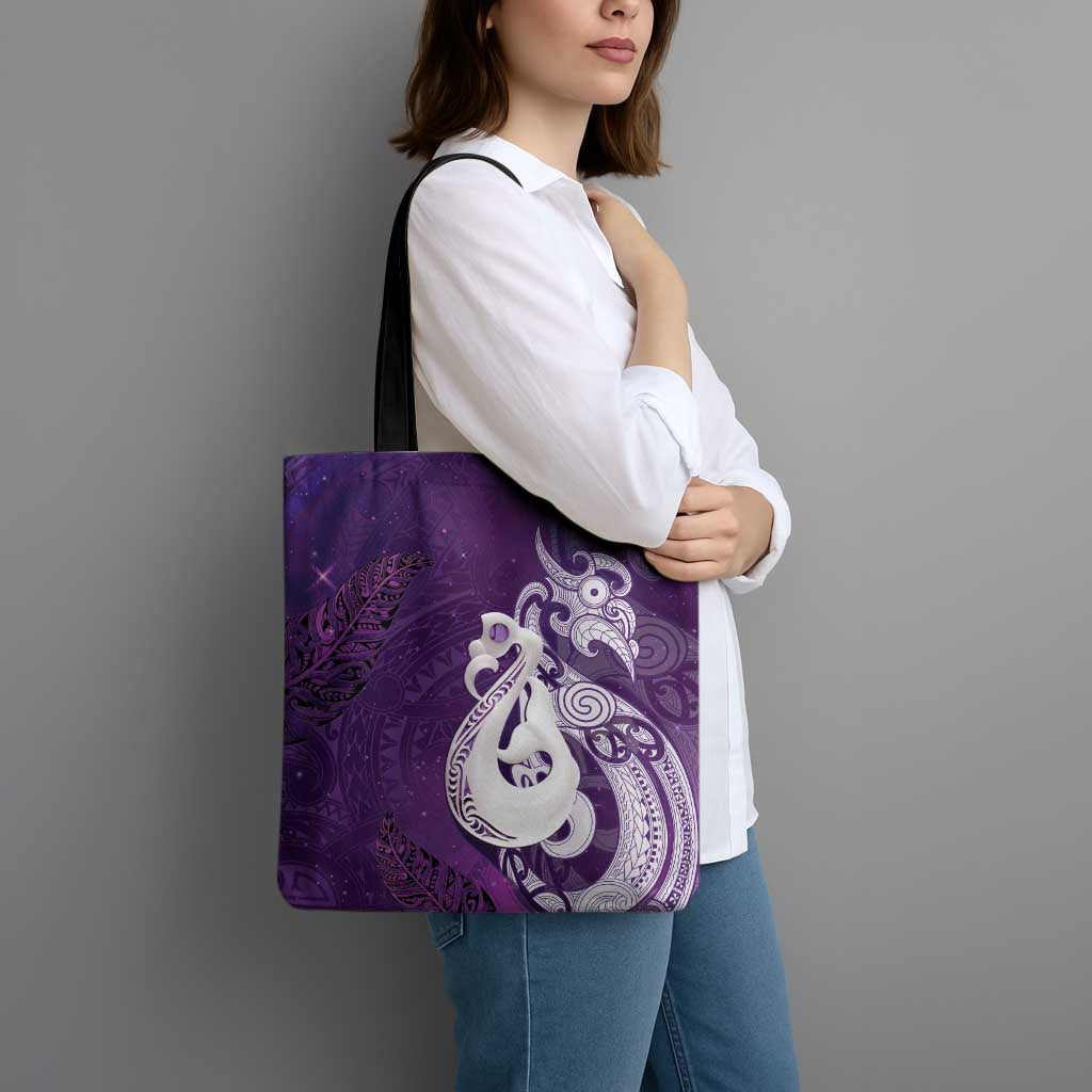 New Zealand Matariki Tote Bag Maori Manaia Galaxy Silver Fern Purple Color