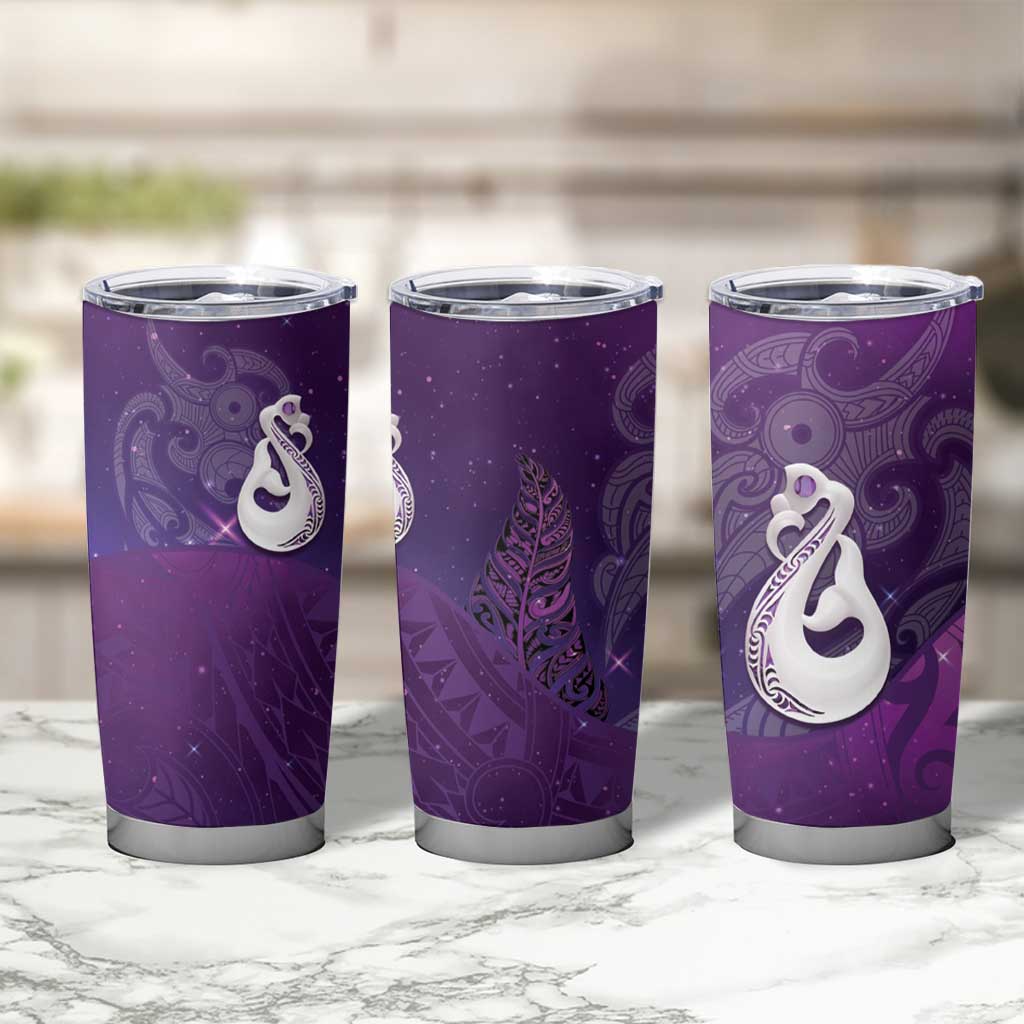New Zealand Matariki Tumbler Cup Maori Manaia Galaxy Silver Fern Purple Color LT22 - Polynesian Pride