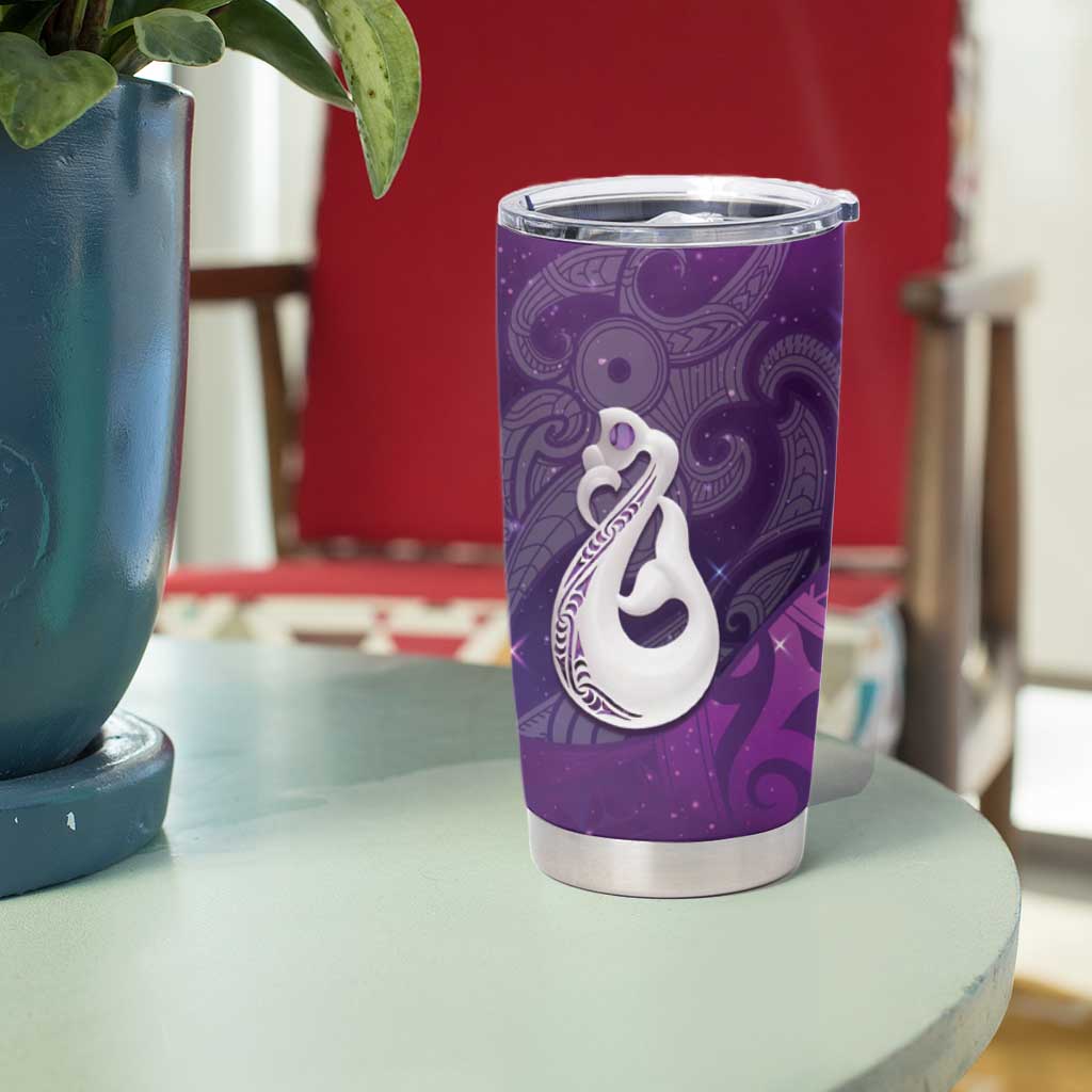 New Zealand Matariki Tumbler Cup Maori Manaia Galaxy Silver Fern Purple Color LT22 - Polynesian Pride