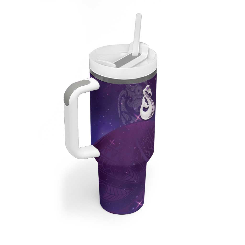 New Zealand Matariki Tumbler With Handle Maori Manaia Galaxy Silver Fern Purple Color LT22 - Polynesian Pride