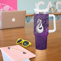 New Zealand Matariki Tumbler With Handle Maori Manaia Galaxy Silver Fern Purple Color LT22 - Polynesian Pride