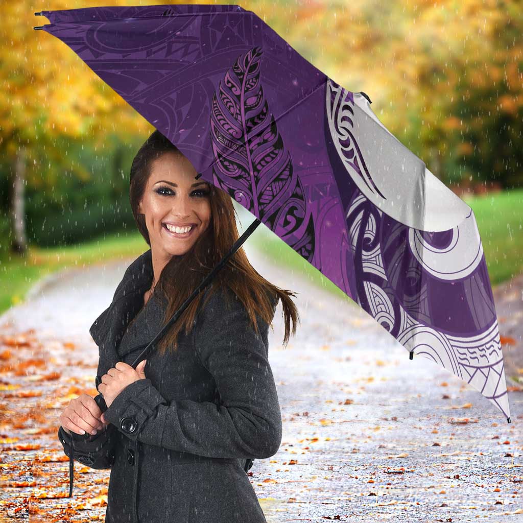 New Zealand Matariki Umbrella Maori Manaia Galaxy Silver Fern Purple Color