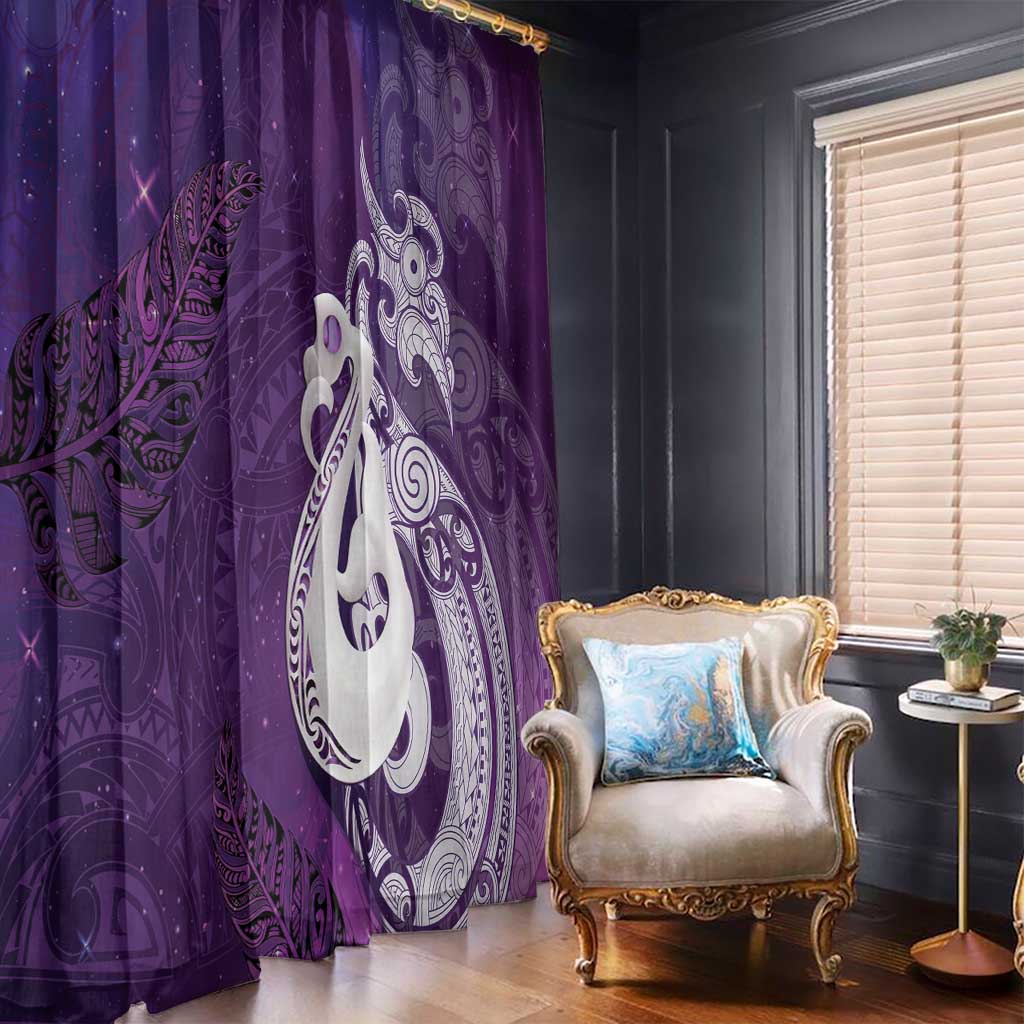 New Zealand Matariki Window Curtain Maori Manaia Galaxy Silver Fern Purple Color