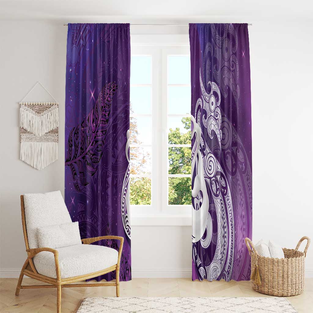 New Zealand Matariki Window Curtain Maori Manaia Galaxy Silver Fern Purple Color