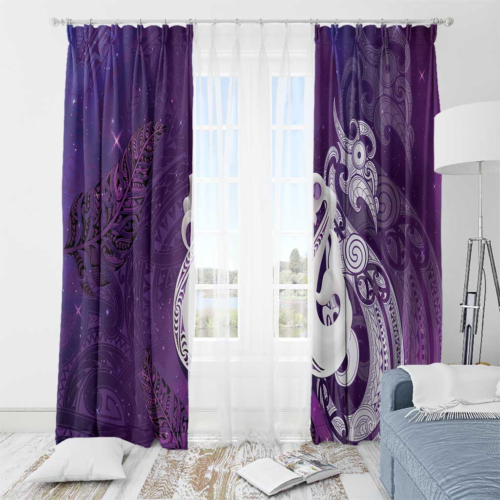 New Zealand Matariki Window Curtain Maori Manaia Galaxy Silver Fern Purple Color
