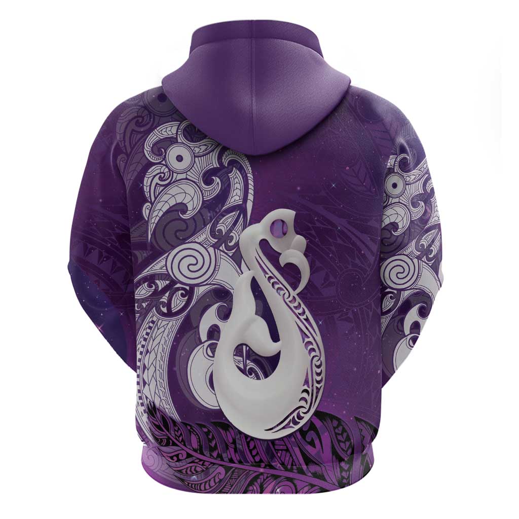 New Zealand Matariki Zip Hoodie Maori Manaia Galaxy Silver Fern Purple Color LT22 - Polynesian Pride