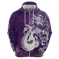 New Zealand Matariki Zip Hoodie Maori Manaia Galaxy Silver Fern Purple Color LT22 - Polynesian Pride