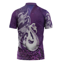 New Zealand Matariki Zipper Polo Shirt Maori Manaia Galaxy Silver Fern Purple Color LT22 - Polynesian Pride