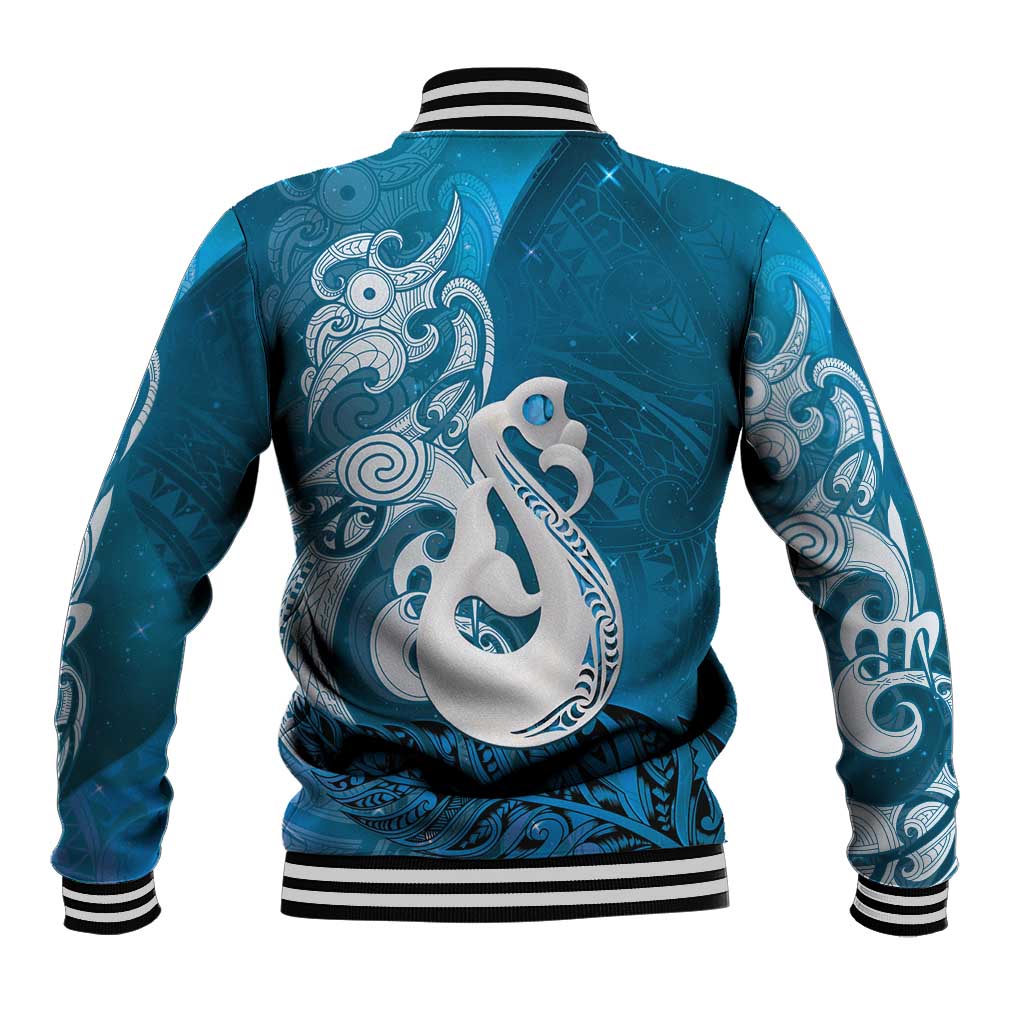 New Zealand Matariki Baseball Jacket Maori Manaia Galaxy Silver Fern Blue Color