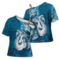 New Zealand Matariki Cross Shoulder Shirt Maori Manaia Galaxy Silver Fern Blue Color