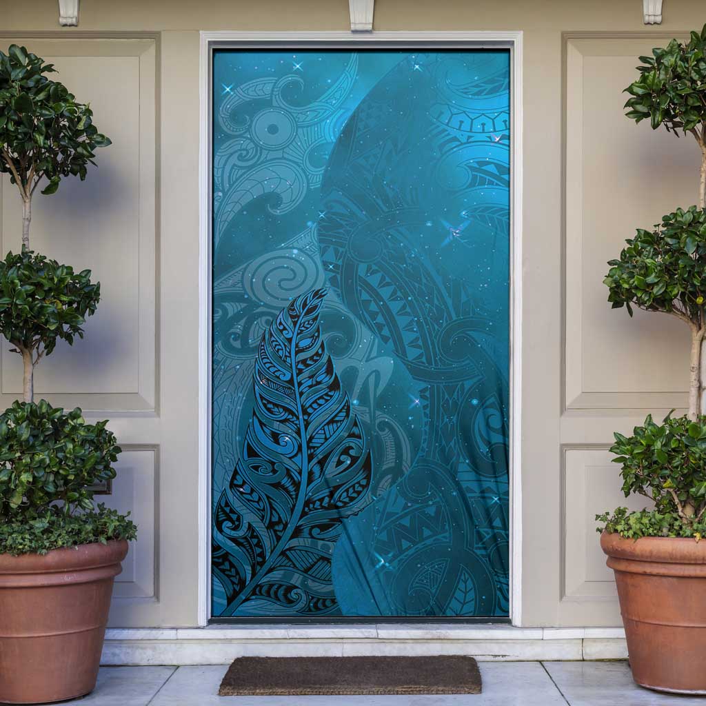 New Zealand Matariki Door Cover Maori Manaia Galaxy Silver Fern Blue Color