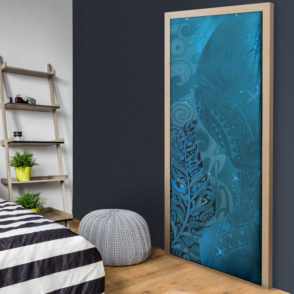 New Zealand Matariki Door Cover Maori Manaia Galaxy Silver Fern Blue Color