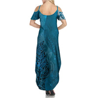 New Zealand Matariki Family Matching Summer Maxi Dress and Hawaiian Shirt Maori Manaia Galaxy Silver Fern Blue Color LT22 - Polynesian Pride