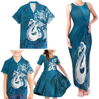 New Zealand Matariki Family Matching Tank Maxi Dress and Hawaiian Shirt Maori Manaia Galaxy Silver Fern Blue Color LT22 - Polynesian Pride