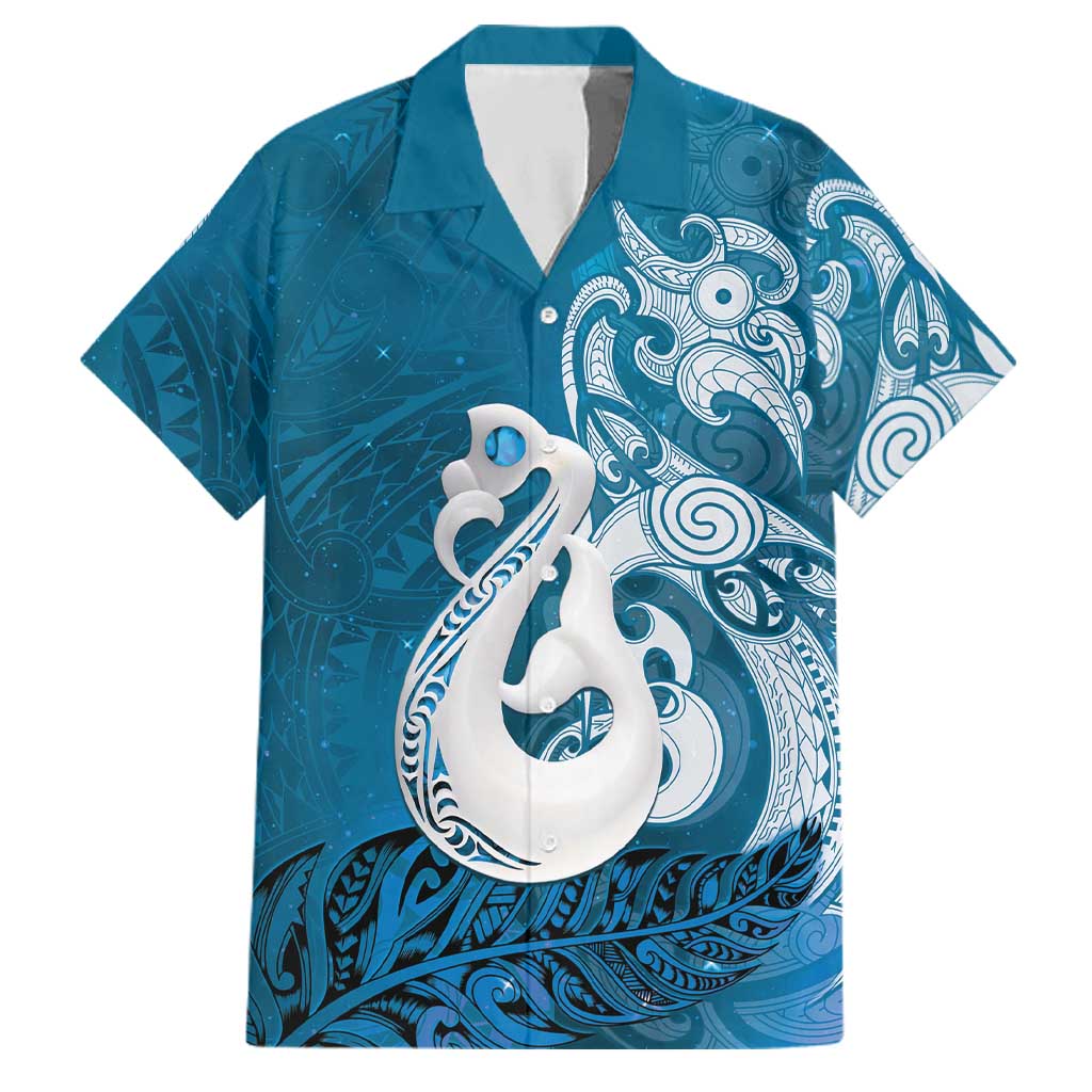 New Zealand Matariki Family Matching Tank Maxi Dress and Hawaiian Shirt Maori Manaia Galaxy Silver Fern Blue Color LT22 Dad's Shirt - Short Sleeve Blue - Polynesian Pride