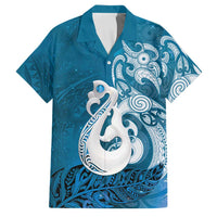 New Zealand Matariki Family Matching Tank Maxi Dress and Hawaiian Shirt Maori Manaia Galaxy Silver Fern Blue Color LT22 Dad's Shirt - Short Sleeve Blue - Polynesian Pride
