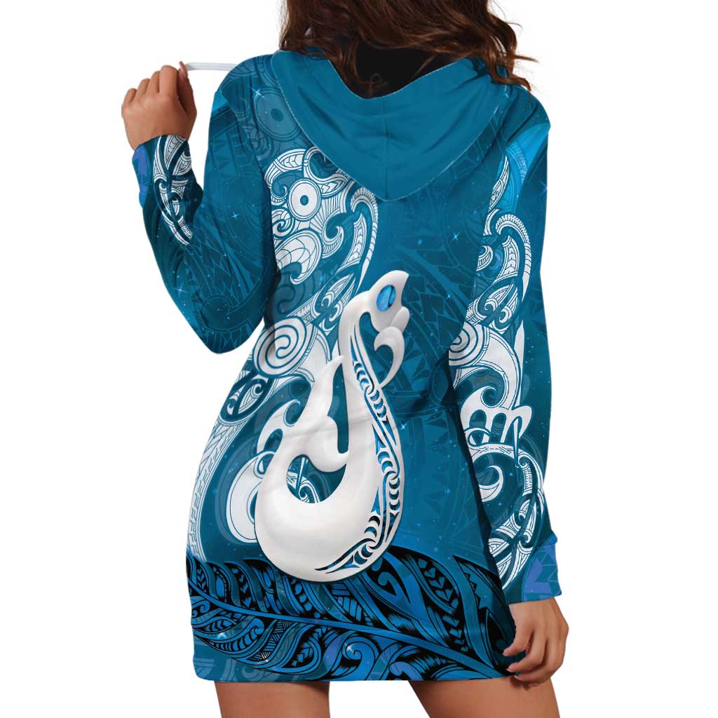 New Zealand Matariki Hoodie Dress Maori Manaia Galaxy Silver Fern Blue Color LT22 - Polynesian Pride