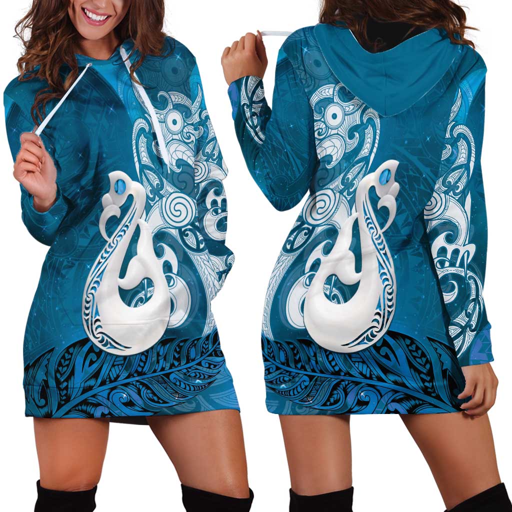 New Zealand Matariki Hoodie Dress Maori Manaia Galaxy Silver Fern Blue Color LT22 - Polynesian Pride