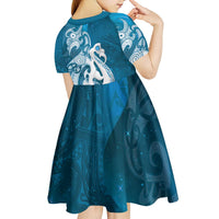 New Zealand Matariki Kid Short Sleeve Dress Maori Manaia Galaxy Silver Fern Blue Color LT22 - Polynesian Pride