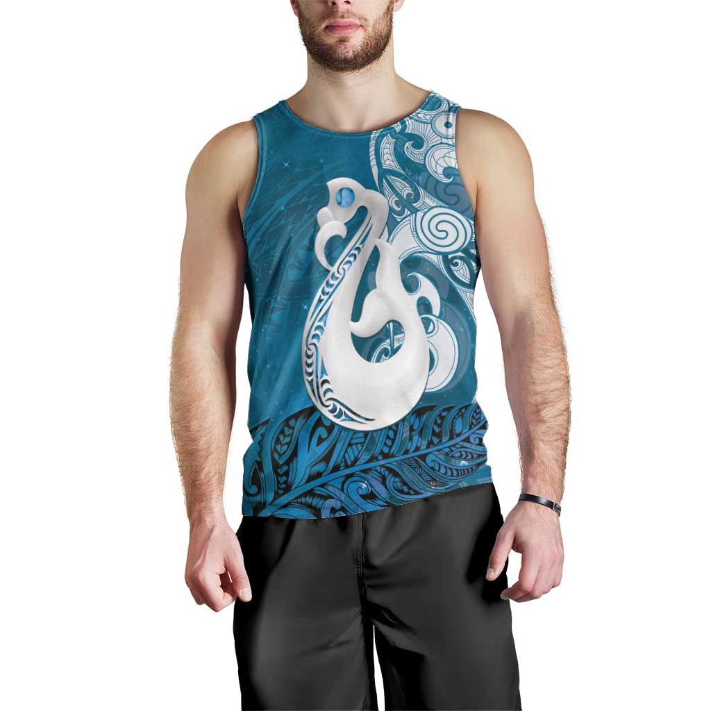 New Zealand Matariki Men Tank Top Maori Manaia Galaxy Silver Fern Blue Color