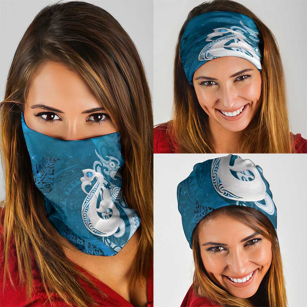 New Zealand Matariki Neck Gaiter Maori Manaia Galaxy Silver Fern Blue Color
