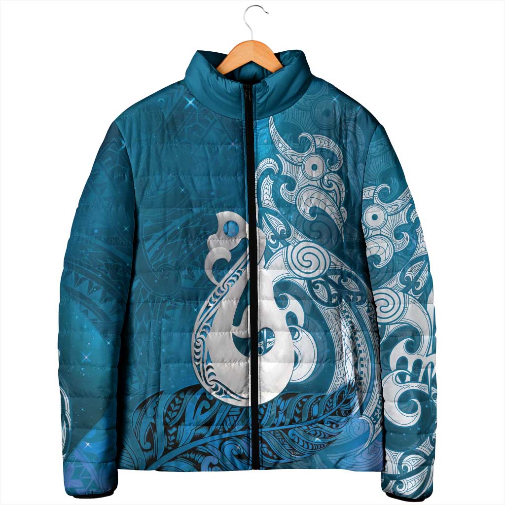 New Zealand Matariki Padded Jacket Maori Manaia Galaxy Silver Fern Blue Color
