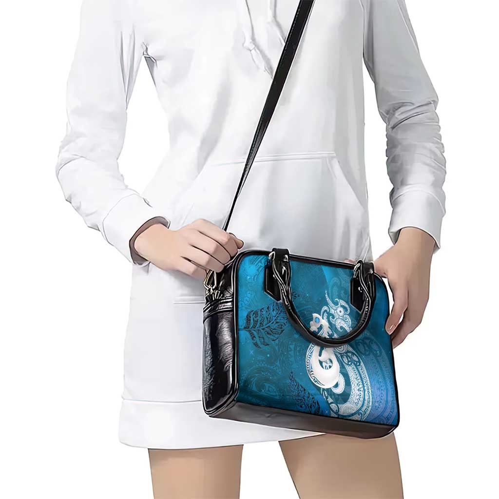 New Zealand Matariki Shoulder Handbag Maori Manaia Galaxy Silver Fern Blue Color