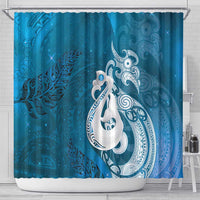 New Zealand Matariki Shower Curtain Maori Manaia Galaxy Silver Fern Blue Color