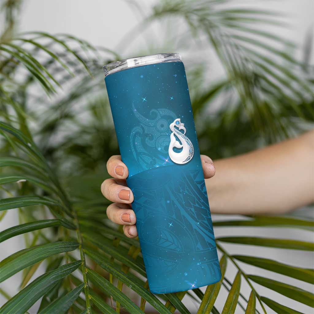 New Zealand Matariki Skinny Tumbler Maori Manaia Galaxy Silver Fern Blue Color LT22 - Polynesian Pride