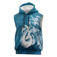 New Zealand Matariki Sleeveless Hoodie Maori Manaia Galaxy Silver Fern Blue Color LT22 Blue - Polynesian Pride