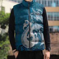 New Zealand Matariki Sleeveless Puffer Jacket Maori Manaia Galaxy Silver Fern Blue Color