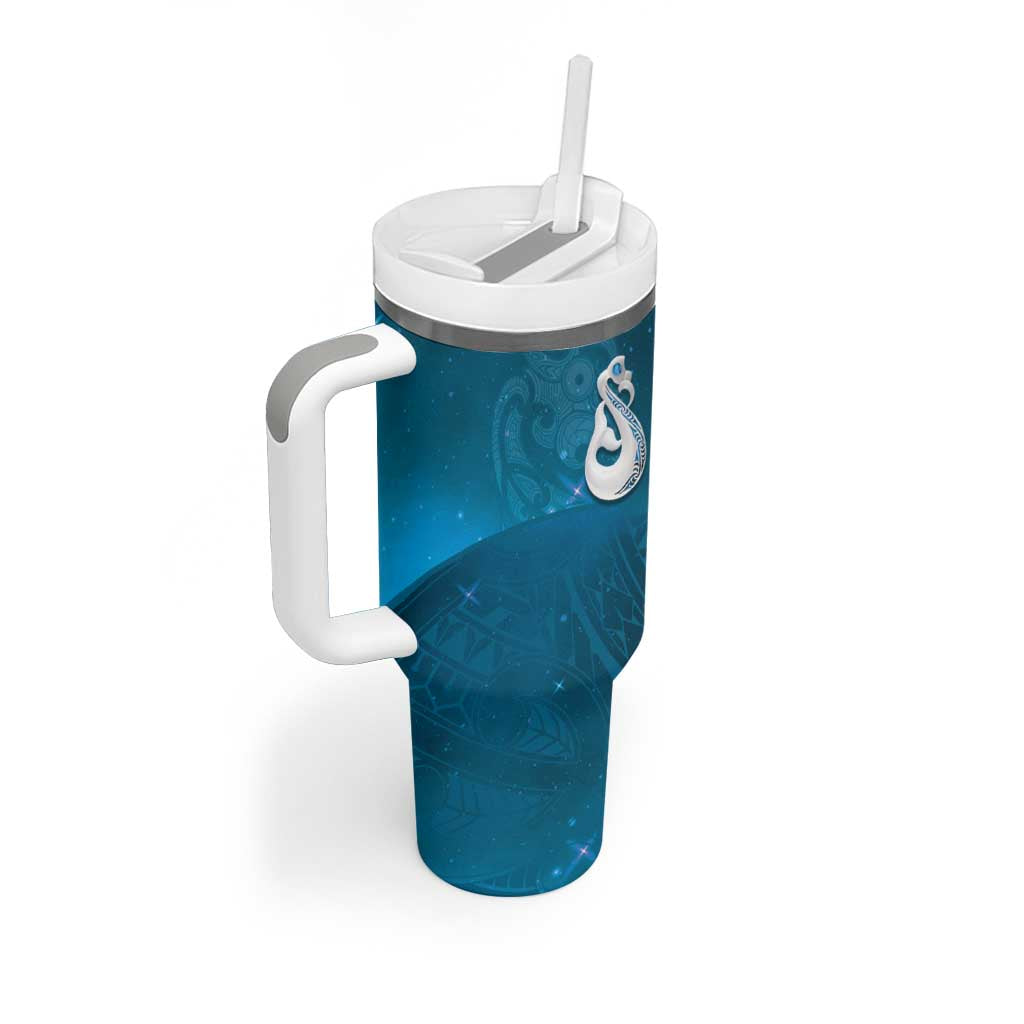 New Zealand Matariki Tumbler With Handle Maori Manaia Galaxy Silver Fern Blue Color