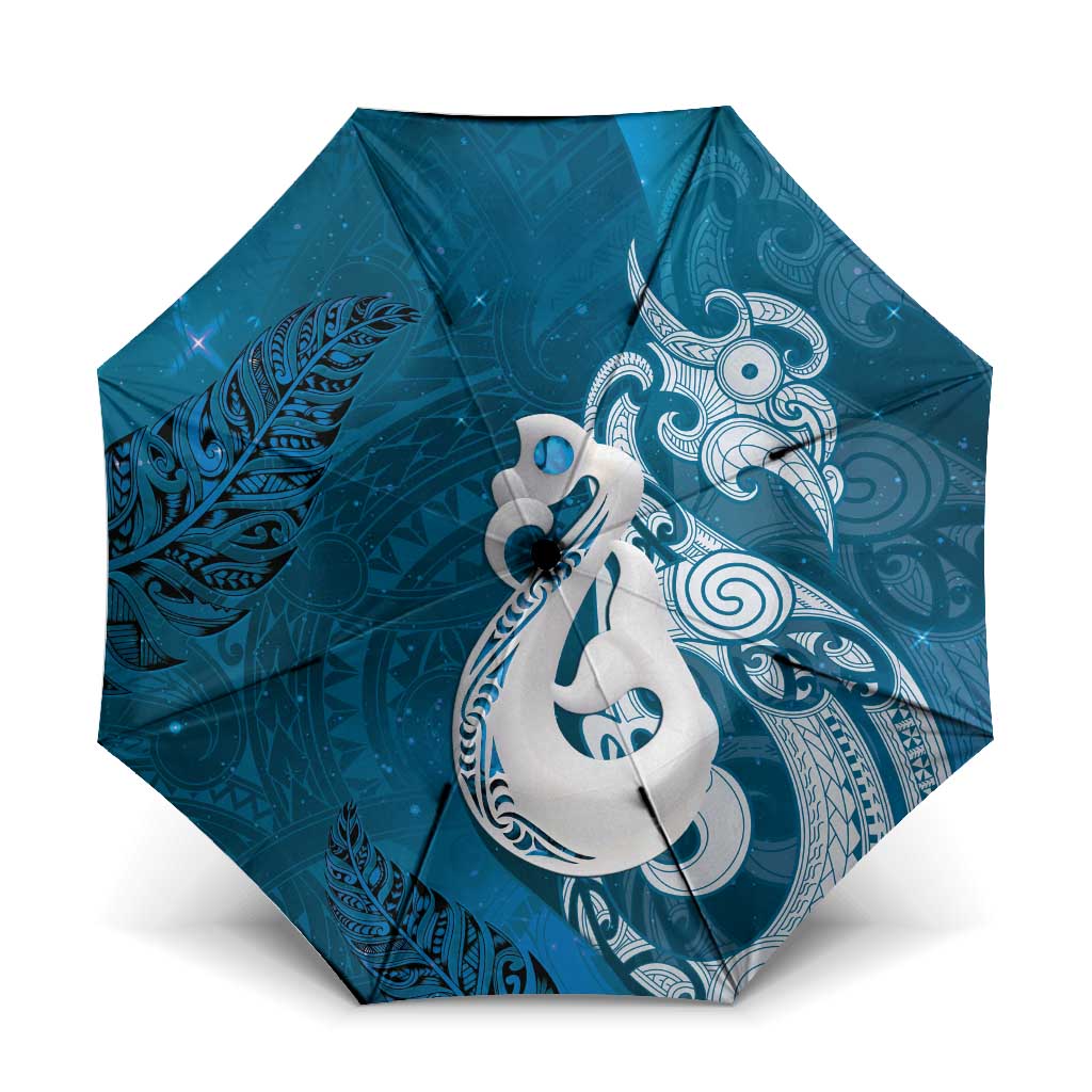 New Zealand Matariki Umbrella Maori Manaia Galaxy Silver Fern Blue Color