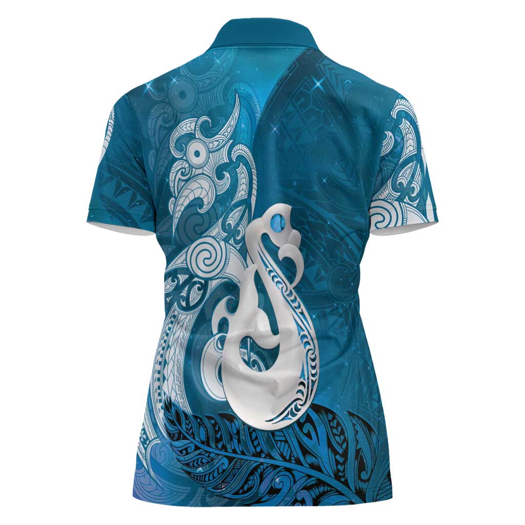 New Zealand Matariki Women Polo Shirt Maori Manaia Galaxy Silver Fern Blue Color LT22 - Polynesian Pride