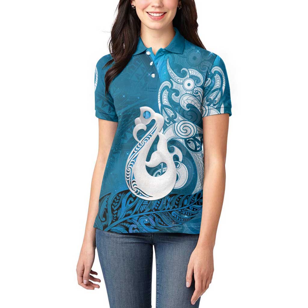 New Zealand Matariki Women Polo Shirt Maori Manaia Galaxy Silver Fern Blue Color LT22 - Polynesian Pride