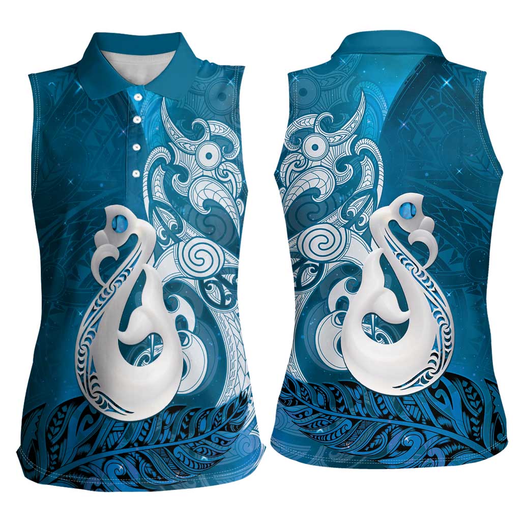 New Zealand Matariki Women Sleeveless Polo Shirt Maori Manaia Galaxy Silver Fern Blue Color LT22 - Polynesian Pride