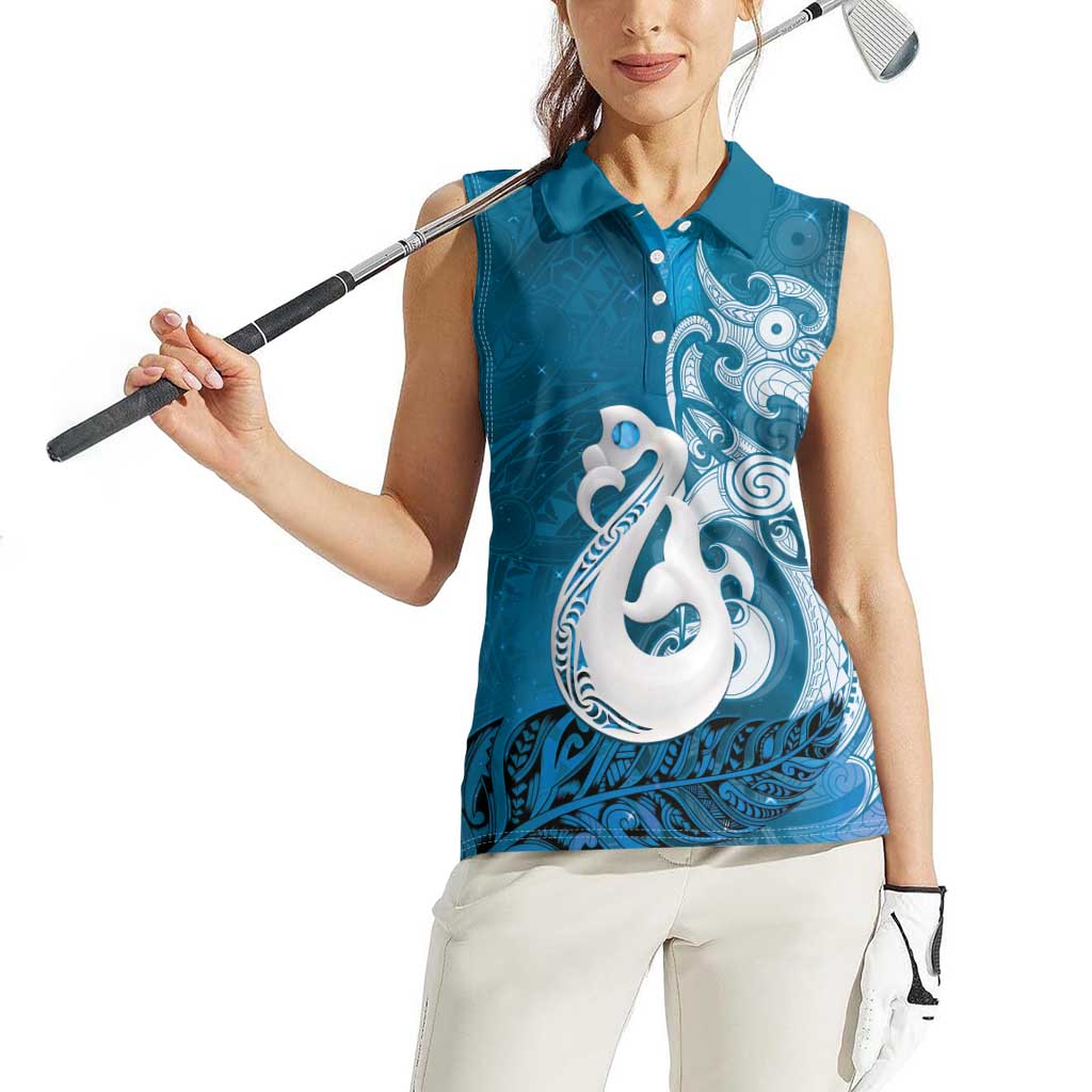 New Zealand Matariki Women Sleeveless Polo Shirt Maori Manaia Galaxy Silver Fern Blue Color LT22 - Polynesian Pride
