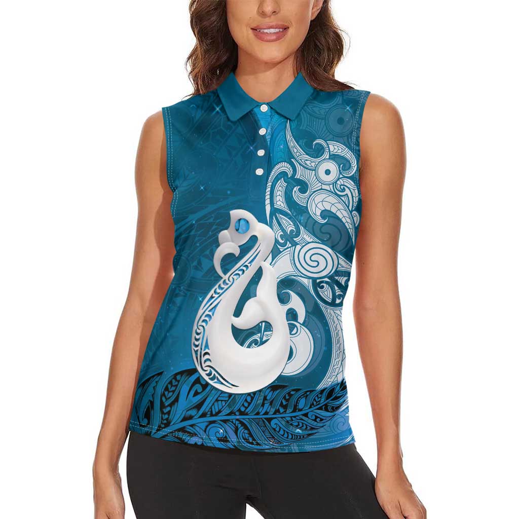 New Zealand Matariki Women Sleeveless Polo Shirt Maori Manaia Galaxy Silver Fern Blue Color LT22 - Polynesian Pride