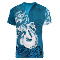 New Zealand Matariki Women V-Neck T-Shirt Maori Manaia Galaxy Silver Fern Blue Color LT22 - Polynesian Pride