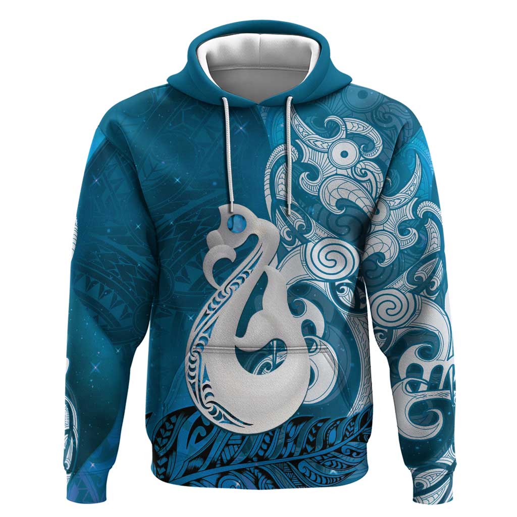 New Zealand Matariki Zip Hoodie Maori Manaia Galaxy Silver Fern Blue Color LT22 Pullover Hoodie Blue - Polynesian Pride
