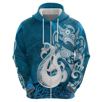 New Zealand Matariki Zip Hoodie Maori Manaia Galaxy Silver Fern Blue Color LT22 - Polynesian Pride