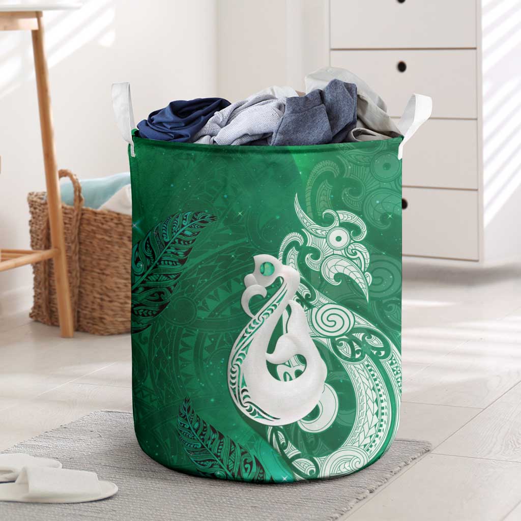 New Zealand Matariki Laundry Basket Maori Manaia Galaxy Silver Fern Green Color LT22 Green - Polynesian Pride