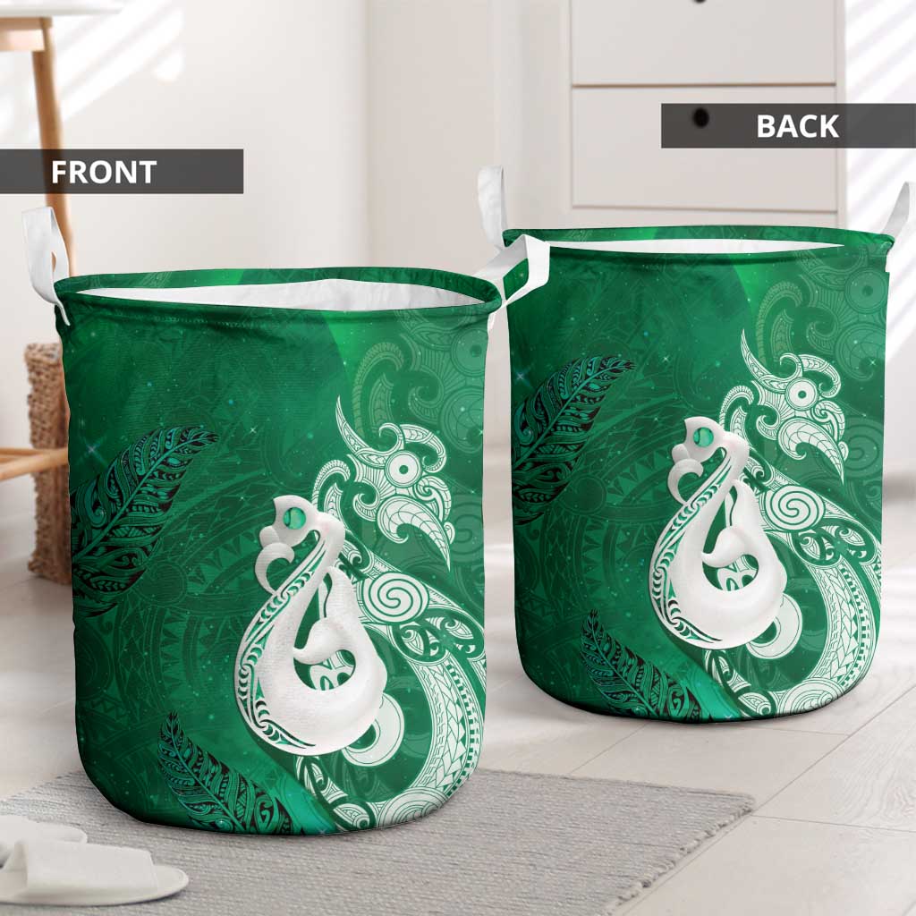 New Zealand Matariki Laundry Basket Maori Manaia Galaxy Silver Fern Green Color LT22 - Polynesian Pride