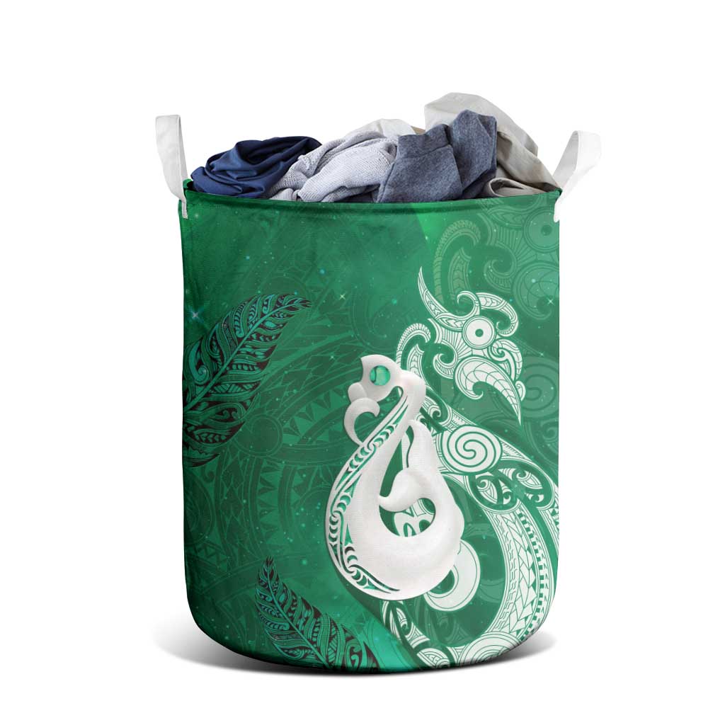 New Zealand Matariki Laundry Basket Maori Manaia Galaxy Silver Fern Green Color LT22 - Polynesian Pride