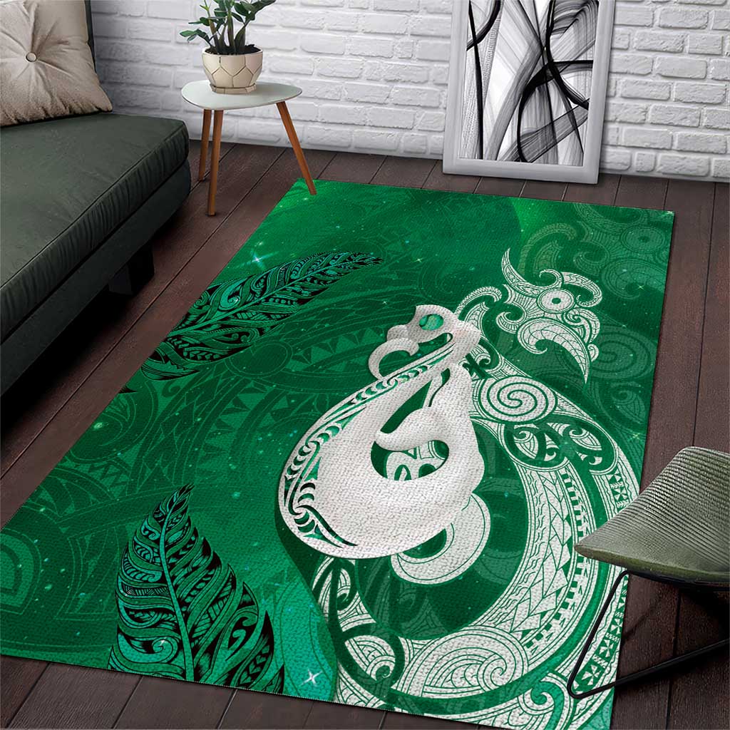 New Zealand Matariki Area Rug Maori Manaia Galaxy Silver Fern Green Color