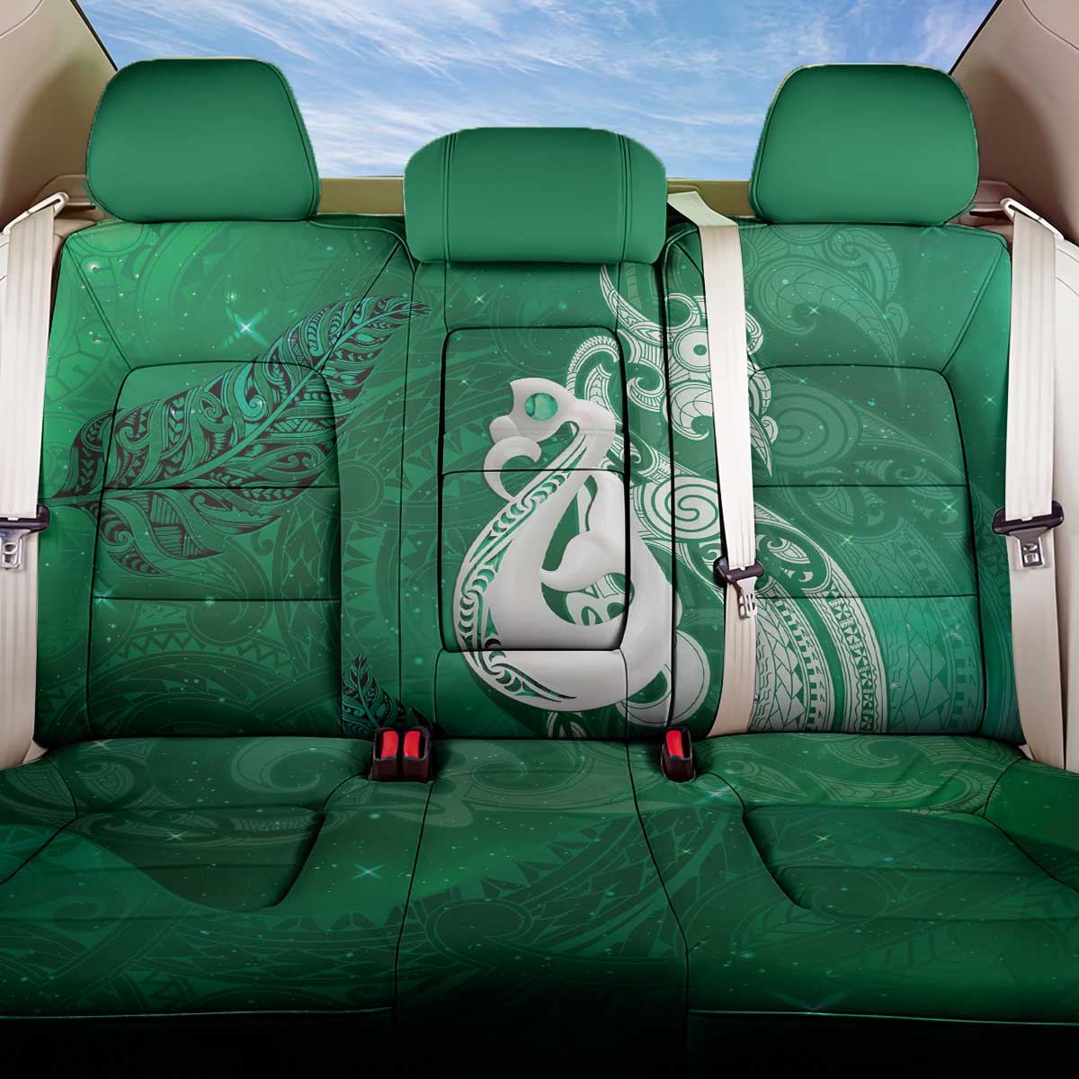 New Zealand Matariki Back Car Seat Cover Maori Manaia Galaxy Silver Fern Green Color LT22 One Size Green - Polynesian Pride