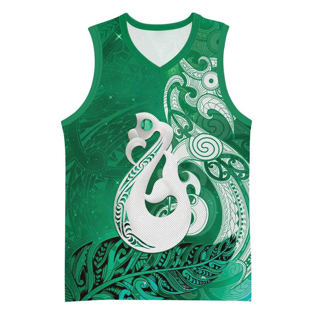 New Zealand Matariki Basketball Jersey Maori Manaia Galaxy Silver Fern Green Color