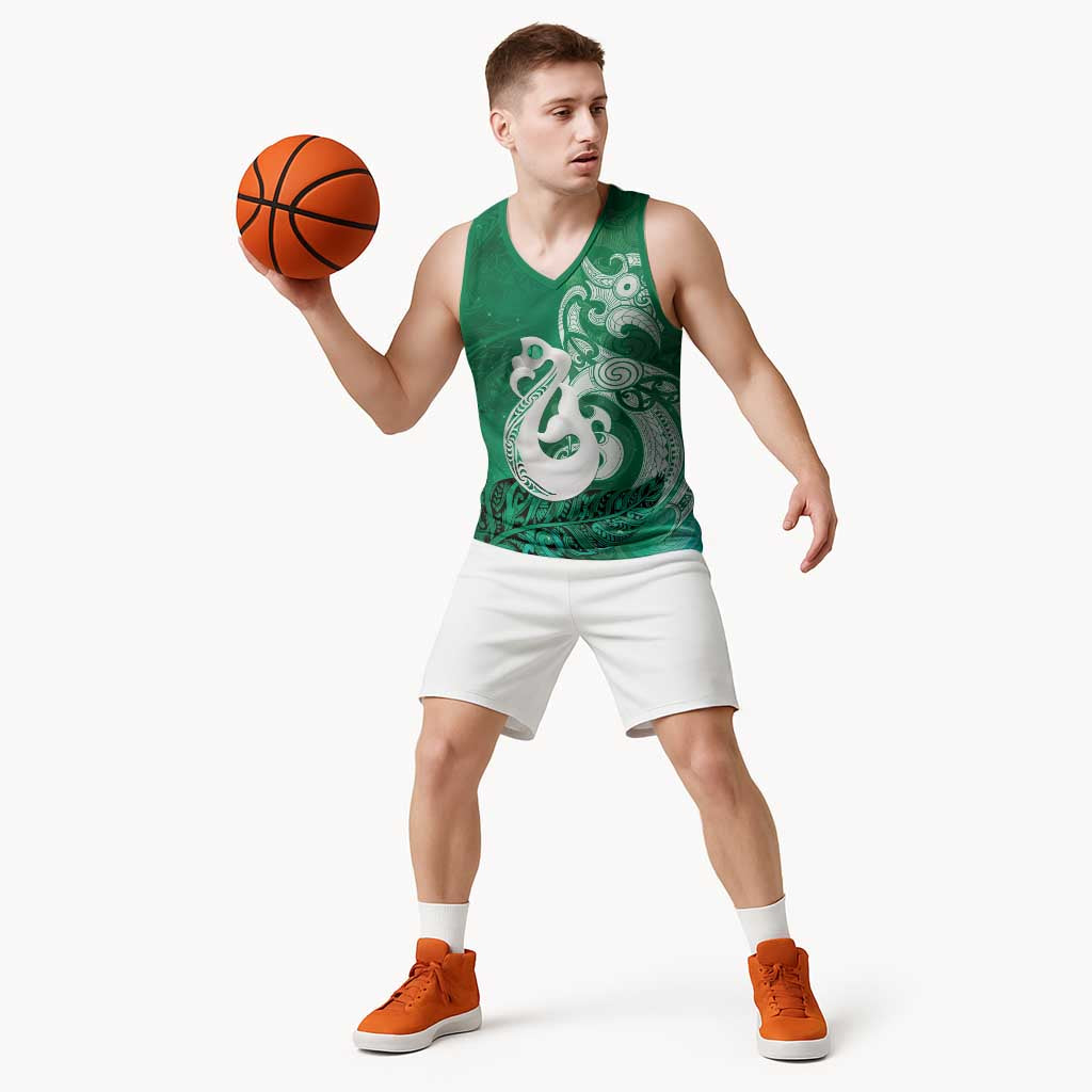 New Zealand Matariki Basketball Jersey Maori Manaia Galaxy Silver Fern Green Color LT22 - Polynesian Pride