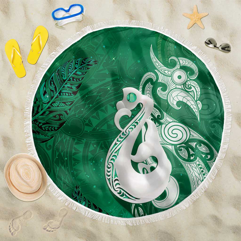 New Zealand Matariki Beach Blanket Maori Manaia Galaxy Silver Fern Green Color